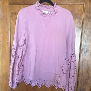 Anthropologie Women's Lace Trim Lavender Top